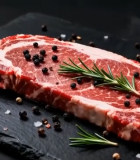 石板上摆放的新鲜牛排1433#横屏 