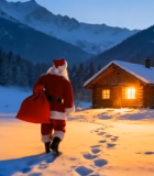 圣诞老人雪地走向木屋515#横屏 