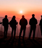 登山者山顶赏日落剪影画面1461#横屏 