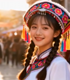 身着民族服饰的少女街头特写12371#横屏 