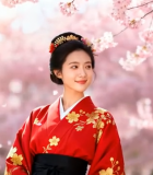 身着古风服饰女子于樱花树下14440#横屏 