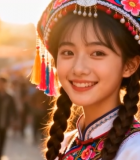 少数民族女孩街头特写7474#横屏 