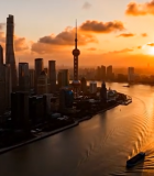 上海陆家嘴黄浦江畔日落全景4610#横屏 