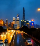 上海陆家嘴夜景车流3297#横屏 