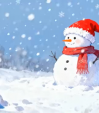 戴圣诞帽的雪人雪景素材14531#横屏 