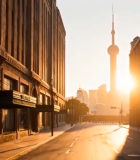 上海街道与东方明珠日出景象4890#横屏 