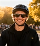 戴头盔男子户外微笑特写5739#横屏 