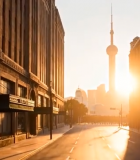 上海街道与东方明珠日出景象4890#横屏 