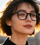 戴眼镜女子户外侧颜特写11984#横屏 