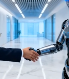 商务人士与机器人握手场景1276#横屏 