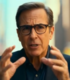 戴眼镜男子街头摊手表达4864#横屏 