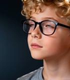 戴眼镜卷发男孩特写11324#横屏 