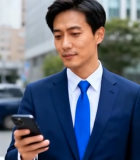 商务人士街头看手机画面7111#横屏 