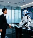 商务人士与机器人办公室互动4739#横屏 