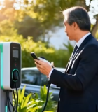 商务人士给新能源汽车充电2631#横屏 