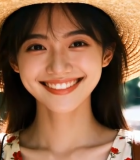 戴草帽女孩户外微笑特写14358#横屏 