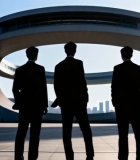 商务人士户外建筑前站立剪影3616#横屏 