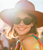 戴帽女子在活动现场微笑13756#横屏 