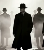 戴礼帽穿风衣男人群体行走11725#横屏 