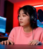 戴耳机女生对着麦克风7334#横屏 