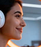 戴发光耳机的女性特写9222#横屏 