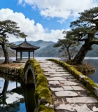 山水间石桥与亭台风景3362#横屏 