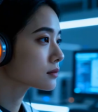 戴耳机女性专注工作场景12822#横屏 