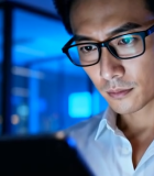 商务男士使用平板电脑办公838#横屏 