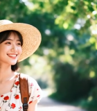 戴草帽女子户外微笑694#横屏 