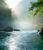 山林间河流自然风光1105#横屏 