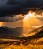 山间阳光穿透乌云自然景观5408#横屏 