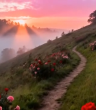 山间玫瑰小径日出美景10720#横屏 