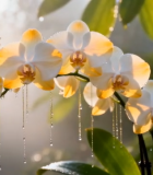 带露珠的黄色蝴蝶兰特写12228#横屏 