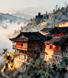 山间苗寨晨景12977#横屏 