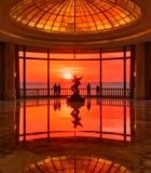 大厅内透过窗户的日落景观8547#横屏 