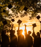 大学毕业生夕阳下抛学士帽场景3076#横屏 