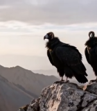 山峰上站立的两只秃鹫6851#横屏 