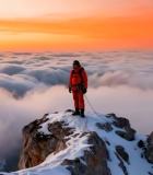 山顶徒步者俯瞰云海日落12156#横屏 