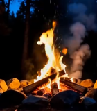 森林中燃烧的篝火4854#横屏 