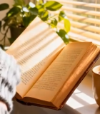 窗边戴手套阅读书籍场景11541#横屏 