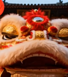 传统建筑前的舞狮头特写7520#横屏 