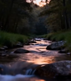 森林中溪流黄昏景色4726#横屏 