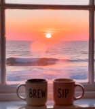 窗边海景日落与双杯素材12565#横屏 