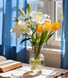 窗边花瓶插鲜花配翻开书籍6069#横屏 