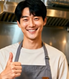 穿着围裙男子厨房竖拇指12221#横屏 