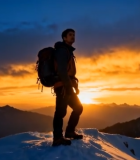 山顶背包者赏日落剪影13539#横屏 