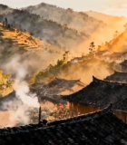 山村民居日出全景714#横屏 