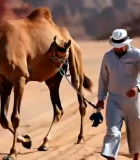 沙漠中人与骆驼行走画面3150#横屏 