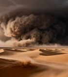 沙漠中乌云笼罩的风暴景象9346#横屏 