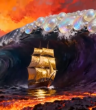 大海中帆船遇巨浪场景9655#横屏 